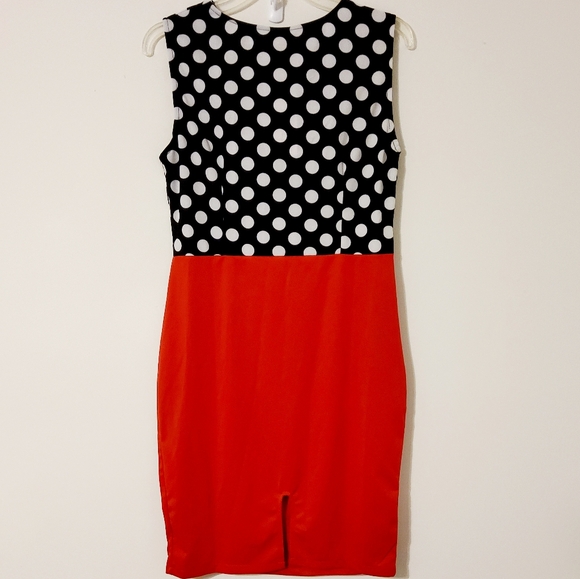 Mike is Stretch Black/Red White Polka-dot Sleeveless Sheath Dress Cowlneck Sz XL - Picture 5 of 11